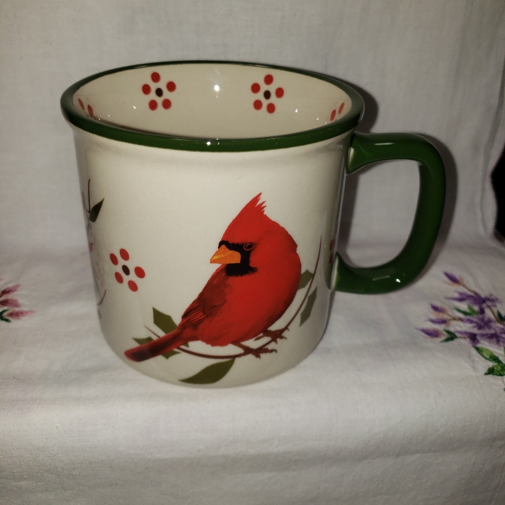 Beautiful Temptations By TARA Cardinal Design Mug with Green Handle